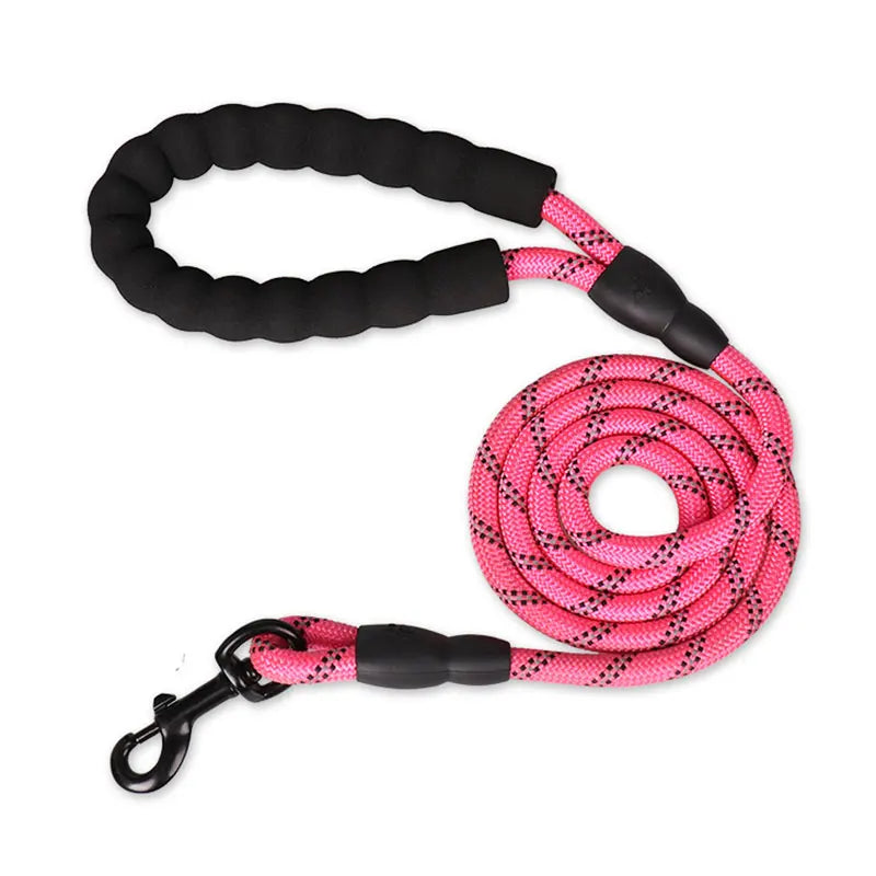 Reflective Heavy-Duty Nylon Dog Leash - 150/200/300cm (59/79/118 in | 5/6.6/9.8 ft) - Quick-Release for Small to Large Dogs pink