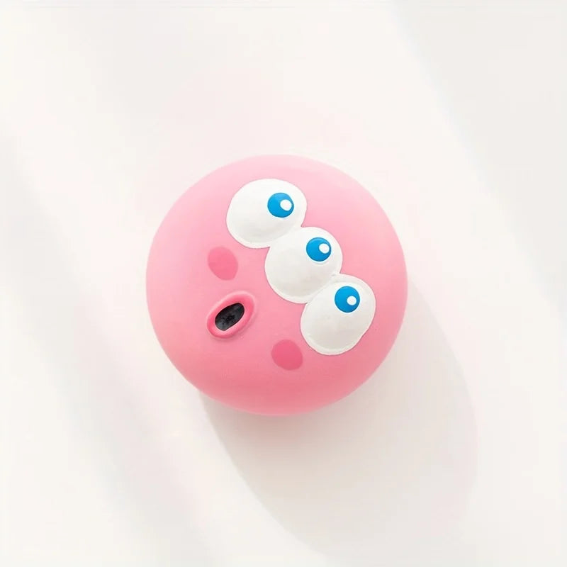 Cartoon Big Eye Squeaky Rubber Dog Ball – Durable Interactive Chew Toy for Dogs Pink