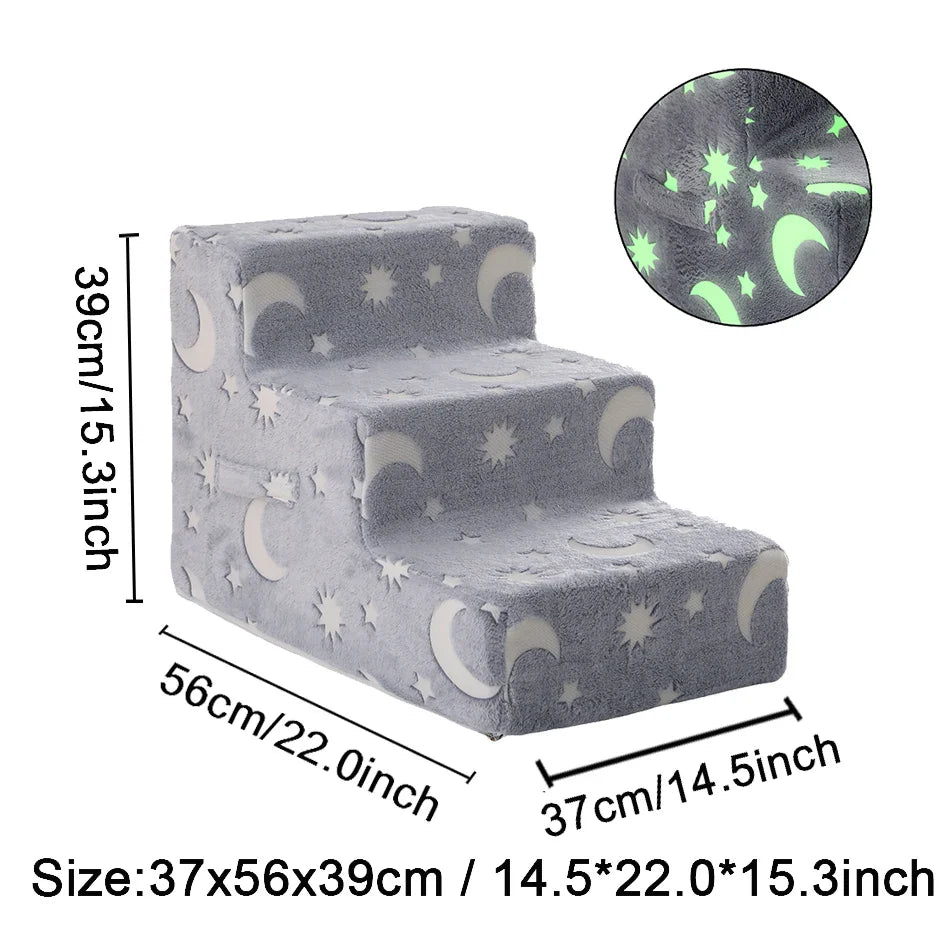 Pet Stairs for Dogs & Cats — 3- or 4-Step Detachable Sponge Ramp, Washable Waterproof Anti-Bite Pet Ladder Big 3 steps B