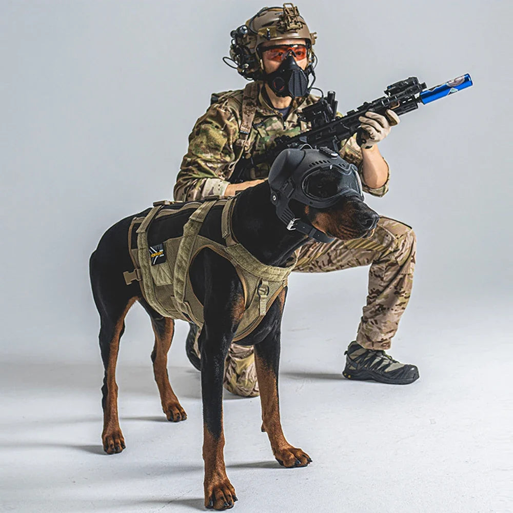 Tactical Dog Outdoor Hunting Training K9 Helmet, Large Dog Patrol Dogs Sheepdog Pet Motorcycle Protective Helmet with Goggles