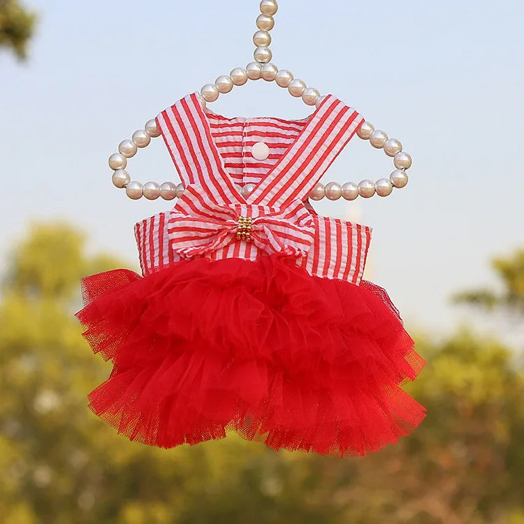 Dog Summer Dress Cat Lace Skirt Pet Clothing Chihuahua Stripe Skirt Puppy Cat Princess Apparel Cute Puppy Clothe Dog Accessories color c