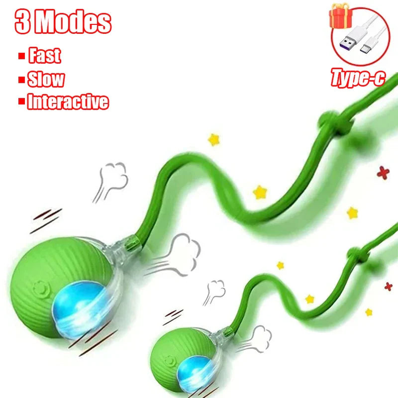 Interactive Automatic Rolling Ball Toy for Cats and Dogs, Rechargeable Smart Pet Toy with Faux Tail 2PCS Green