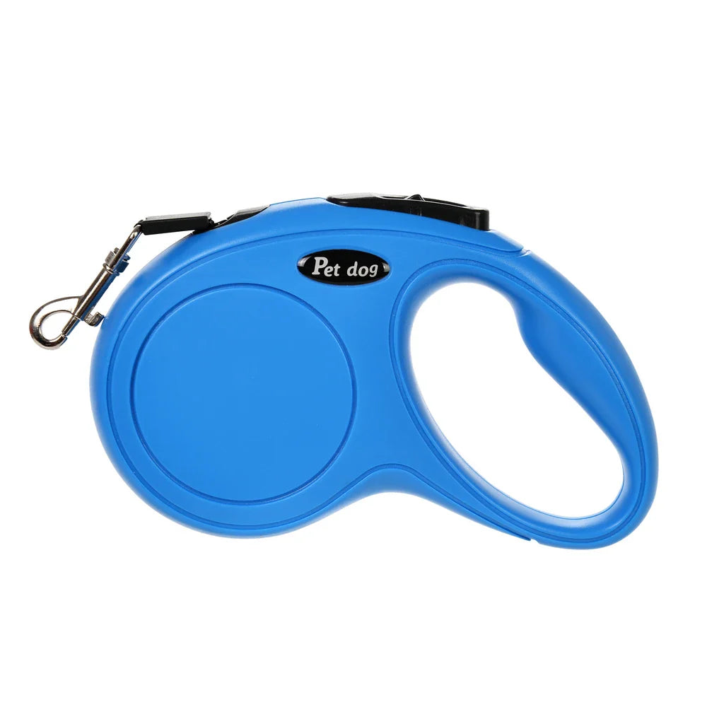 Retractable Dog Leash 3m/5m (9.8ft/16.4ft) Nylon Rope with Quick-Release ABS Case and Paw Print Keychain Blue 2
