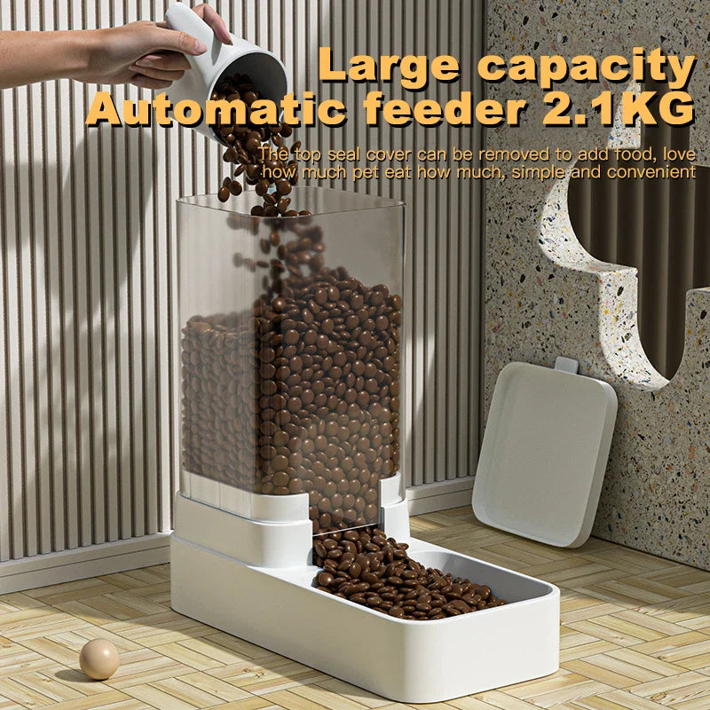 3.8L (128 fl oz) Gravity Pet Feeder & Water Dispenser, Dual Bowl Leakproof Auto Feeder for Cats & Dogs — Home & Travel 2.1Kg-Feeder