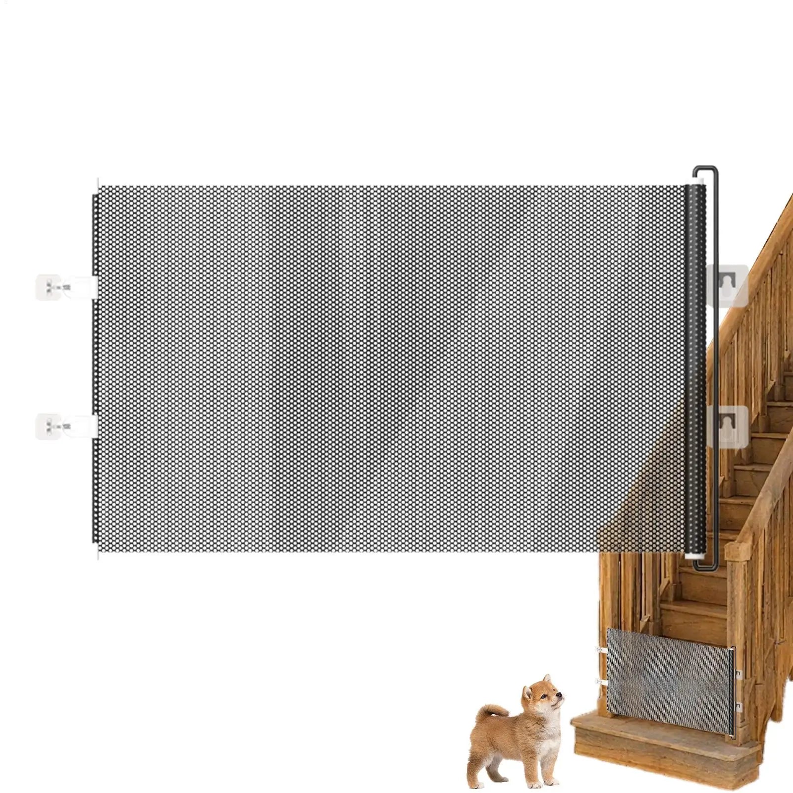 Retractable Barrier Fences Mesh Design Higher Design Mesh Stairs Gate Easy Install Punch-Free Dog Safety Fence Pet Supplies