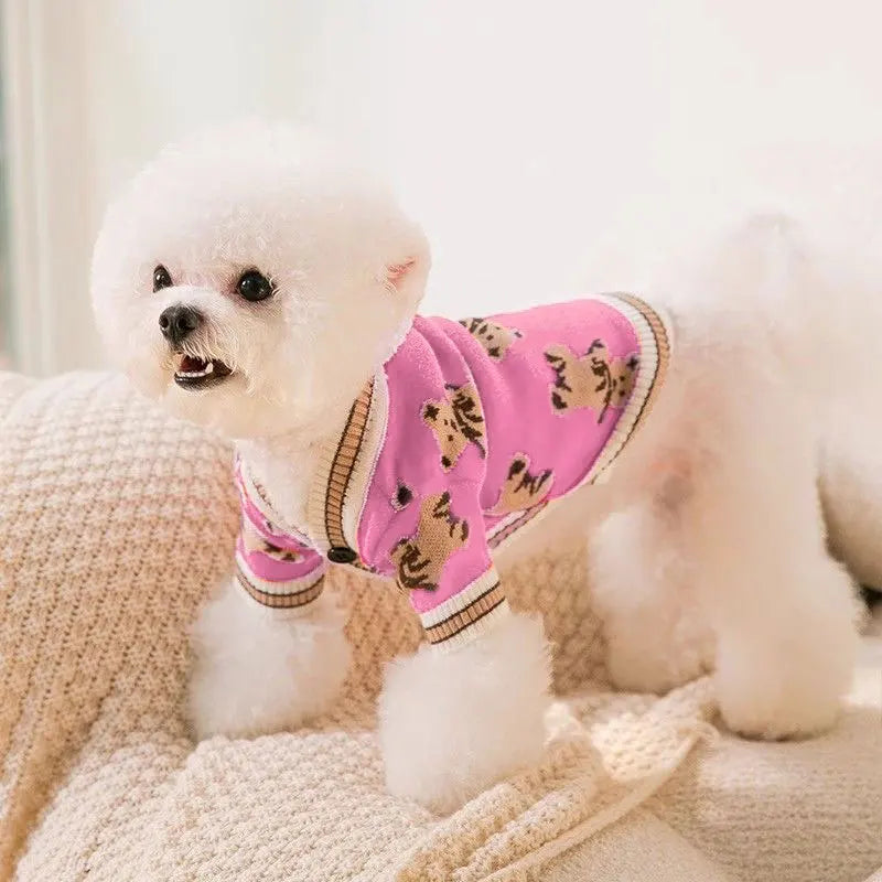Striped Cotton Cardigan Sweater for Small Dogs & Cats – Warm Pet Coat for Chihuahua, Puppy, Kitten (XS-XL) Pink