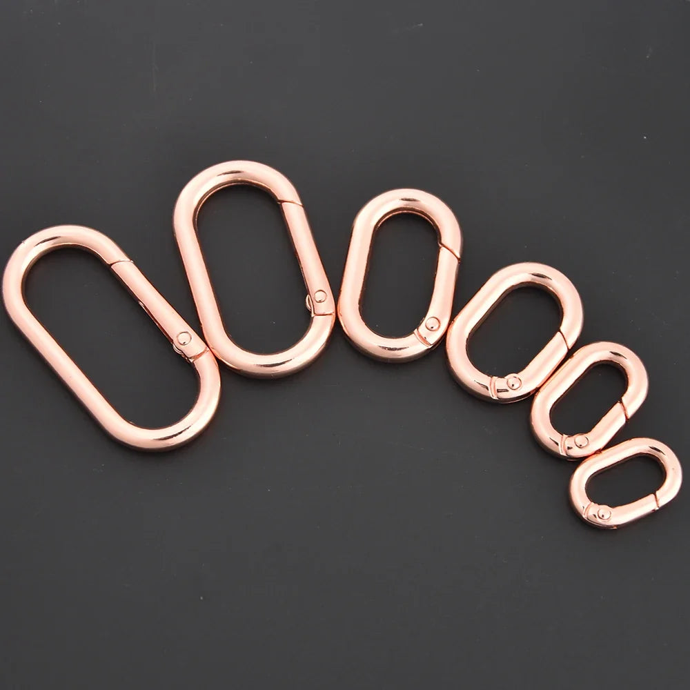 5pcs Metal Oval O Ring Spring Clasp Openable Round Carabiner Keychain Clips Hook Dog Chain DIY Jewelry Buckle Rose
