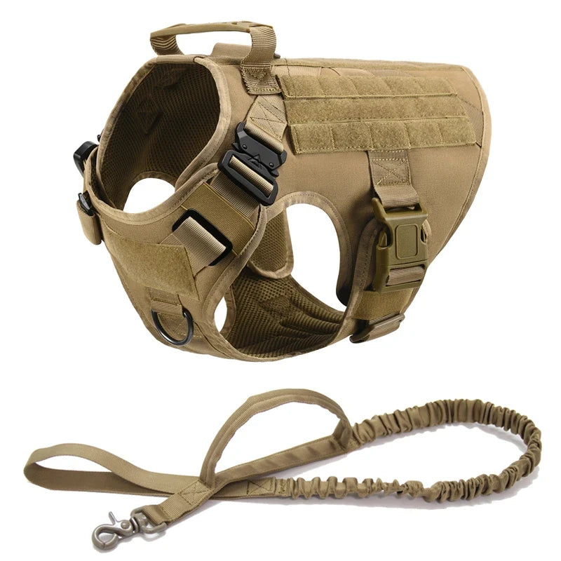 Tactical Military Vest Pet German Shepherd Golden Retriever Tactical Training Dog Harness and Leash Set For All Breeds Dogs Brown 2 piece set