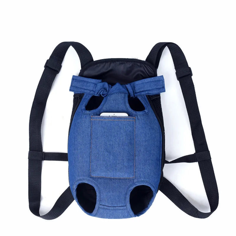 Breathable Camouflage Mesh Dog Carrier Backpack — Adjustable Pet Backpack for Small Dogs up to 22 lb (10 kg) Denim L Pocket