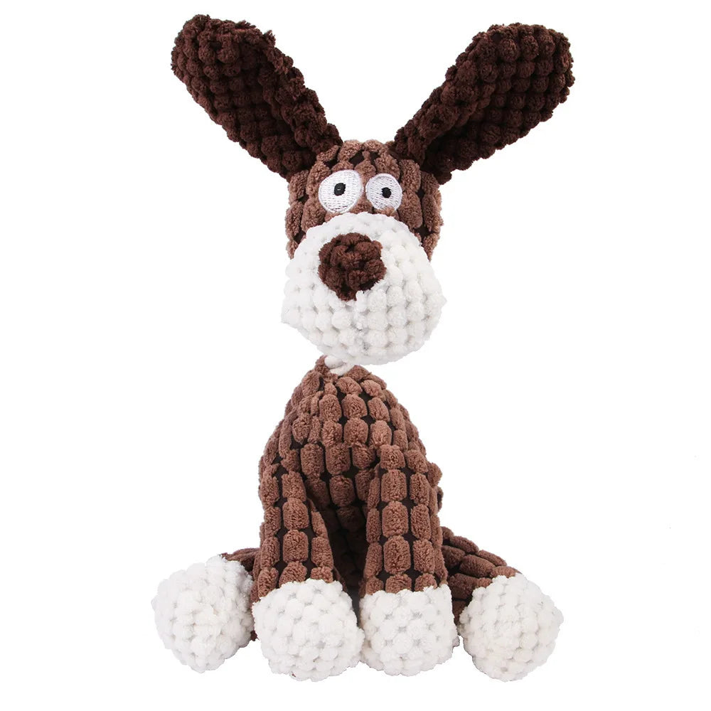 Dog Chew Toy Corduroy Plush Squeaky Molar Tooth Cleaner Training Toy for Large Dogs Monkey and Pig Designs brown