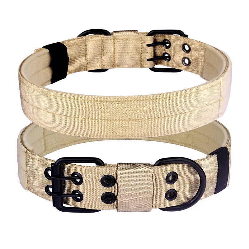 Tactical Dog Collar, Heavy Duty Nylon Dog Collar with Double Buckle, Adjustable Military Dog Collar for Medium Large Dogs Dark Khaki