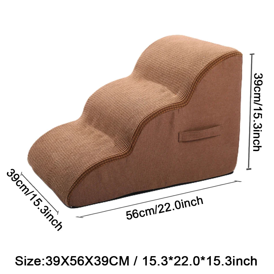 3-Step Pet Ramp & Stairs for Dogs and Cats – Non-Slip Waterproof Puppy Ladder for Senior, Small to Medium Pets (39 x 56 x 39 cm / 15.4 x 22.0 x 15.4 in) Brown-3 Step