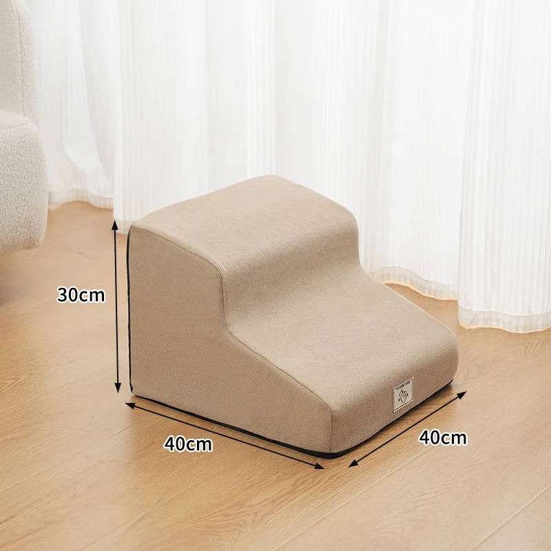 2- or 3-Step Pet Stairs for Dogs & Cats — Removable Washable Non-Slip Ramp for Sofa & Bed, PU Velvet Foam Pet Steps for Small & Senior Pets khaki-S