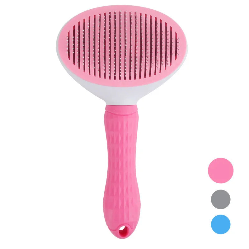 Pet Deshedding Comb | Self Cleaning Needle Brush for Dogs and Cats Pink