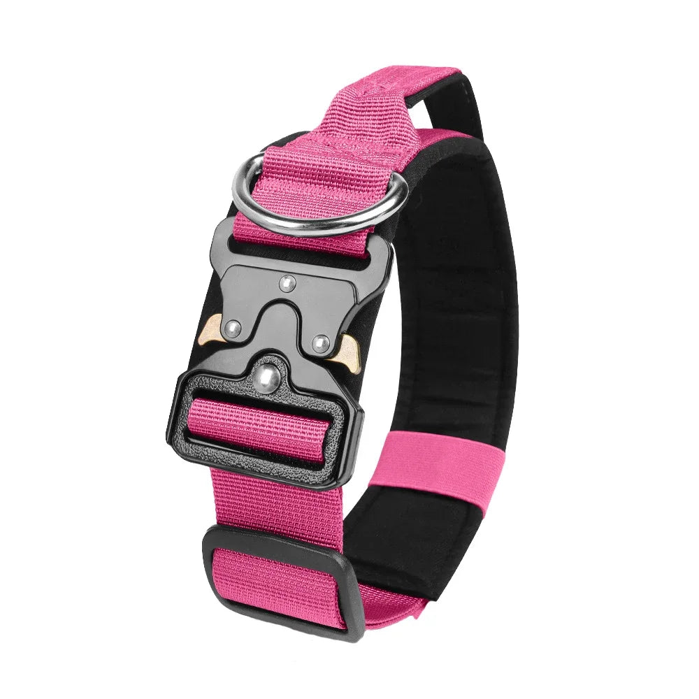 Tactical Dogs Collars with Handle Heavy Duty Military Dog Collar for Medium Large Dogs Collar with Quick Release Pets Collar Rose
