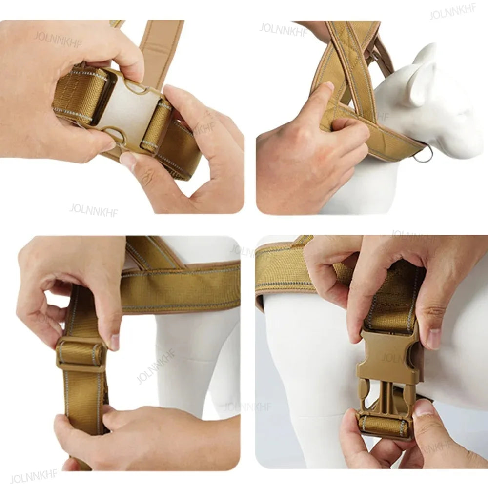 Reflective Tactical Anti-Pull Dog Harness Nylon Adjustable Escape Proof for Large Dog Outdoor Training Vest with Handle