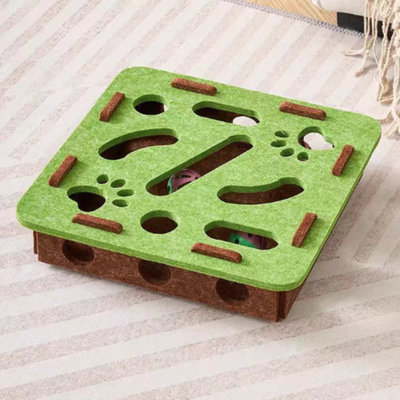 Interactive Maze Cat Toy | Felt Plush Puzzle with Bell Ball Green Square Default