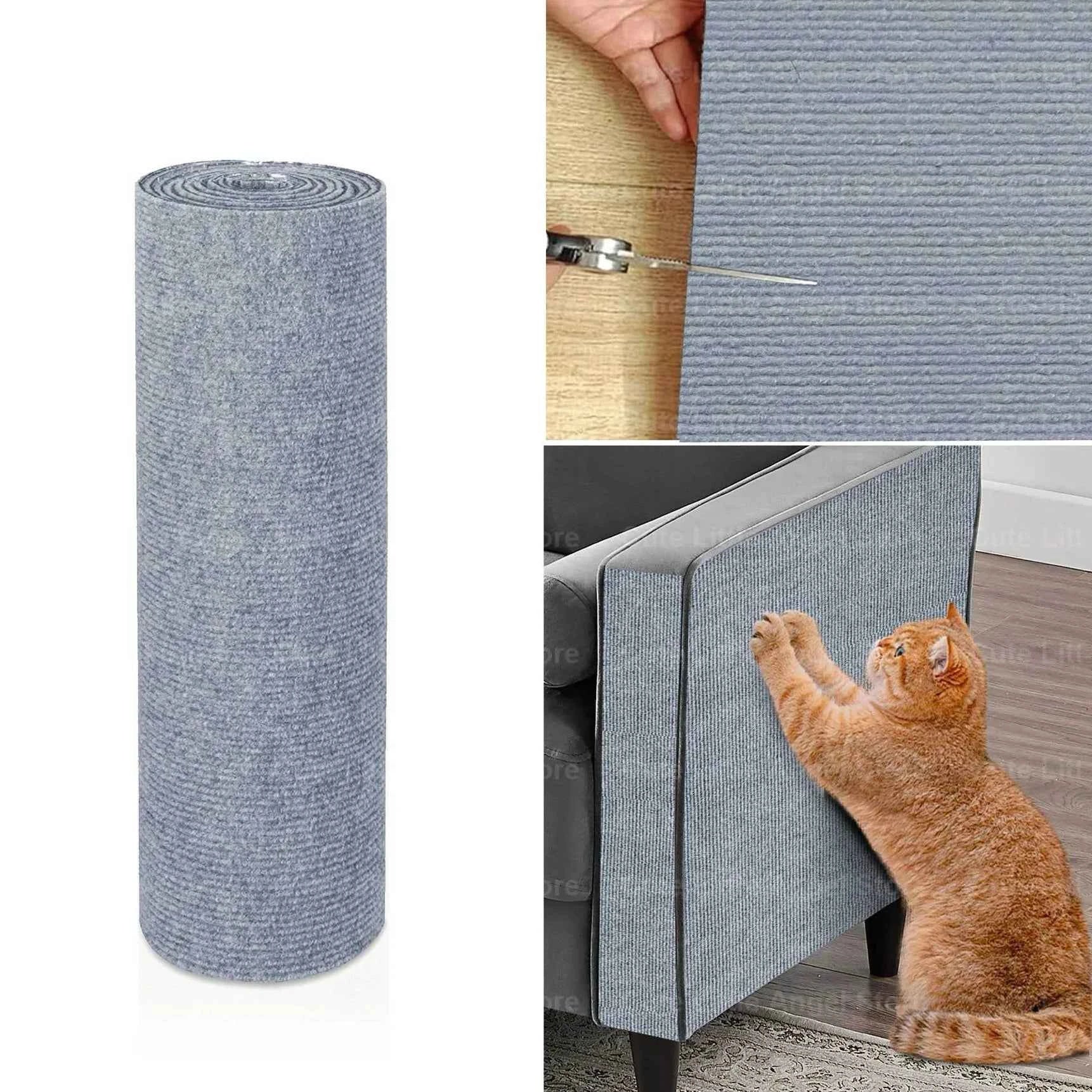 Cat Scratcher Sofa Protector 40x300cm – Self-Adhesive Trimmable Scratch Mat for Furniture Protection Light Grey