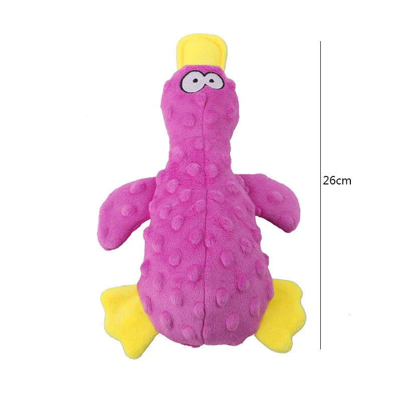 Plush Duck Squeaky Dog Toy with Chew Rope – Bite-Resistant Dental Cleaning Pet Toy Purple