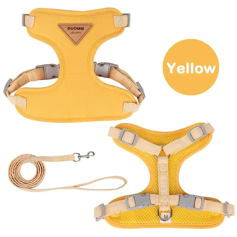 Breathable No-Pull Puppy Harness and Leash Set for Small & Medium Dogs and Cats, Ideal for French Bulldog Chihuahua Poodle light yellow