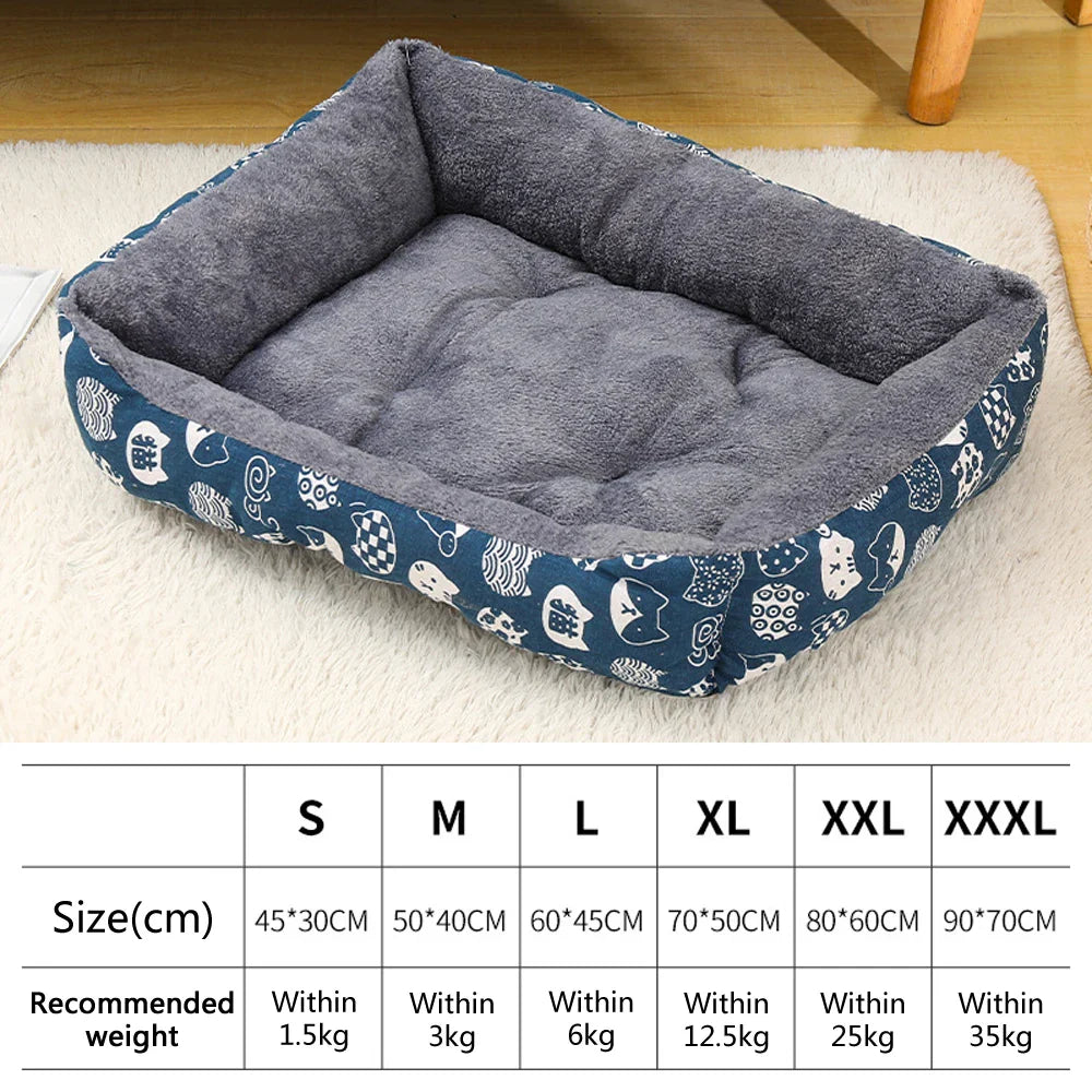 Plush Winter Pet Bed for Dogs & Cats - Thickened Breathable Dog Sofa with Non-Slip Bottom, Multiple Sizes S-XXXL Blue Fortune Cat
