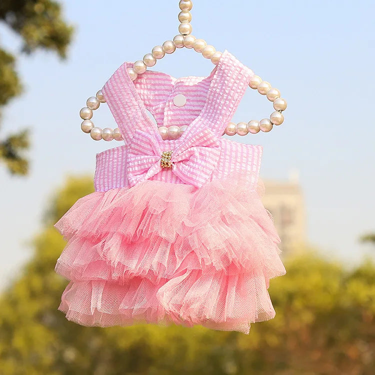 Dog Summer Dress Cat Lace Skirt Pet Clothing Chihuahua Stripe Skirt Puppy Cat Princess Apparel Cute Puppy Clothe Dog Accessories color a