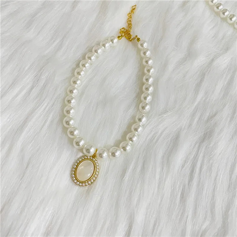 New Pet Collar Pearl Love Necklace Cat Jewelry Cute Collar Puppy Accessories Dog Chain Chihuahua Wedding Jewelry Stuff Oval
