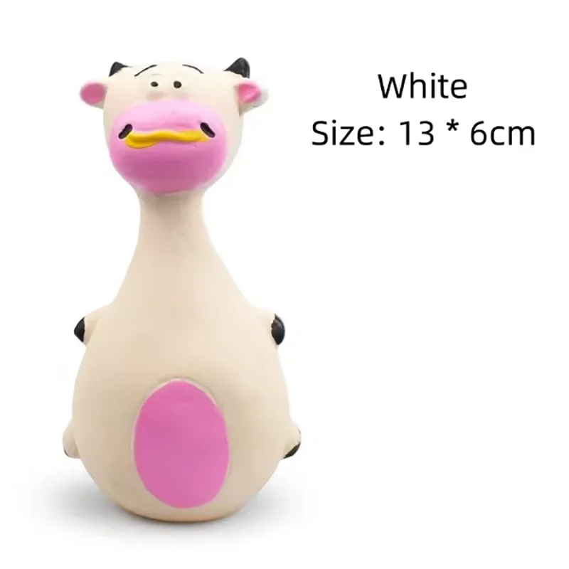 1-Pack Round-Bellied Cartoon Squeaky Dog Toy - Bite-Resistant Latex Rubber, Purple Elephant / White Cow / Brown Options White