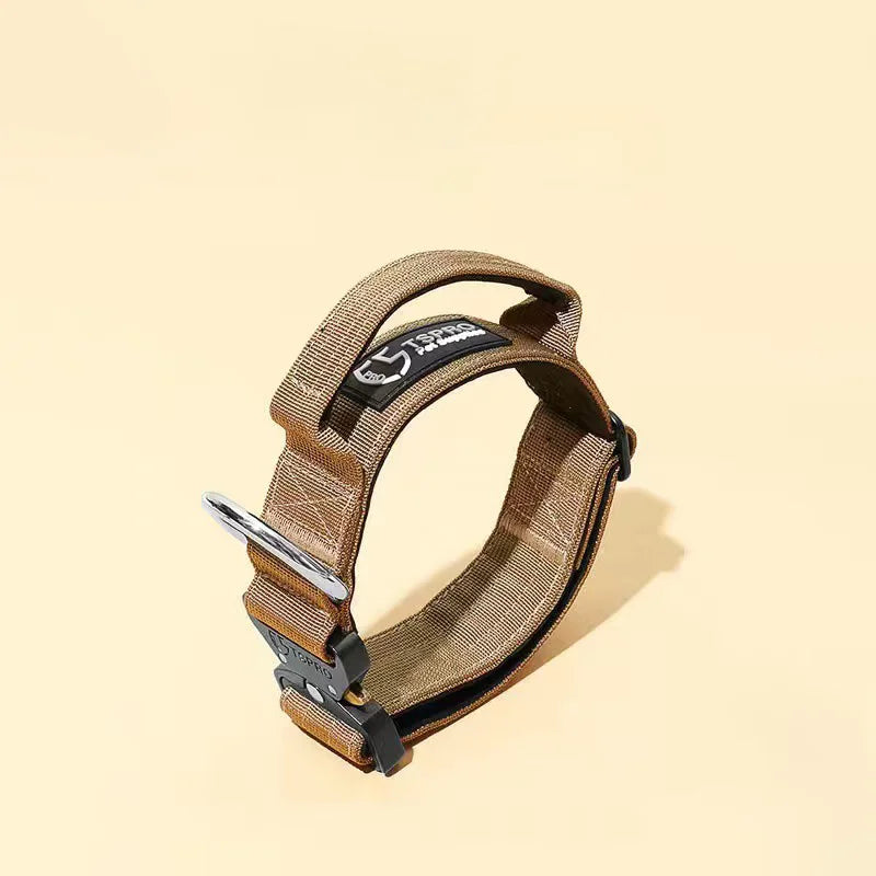 Tactical Dog Collar with Leash - No-Pull Anti-Escape Collar for Large & Medium Dogs, Outdoor Training Pet Collar Khaki collar China Mainland