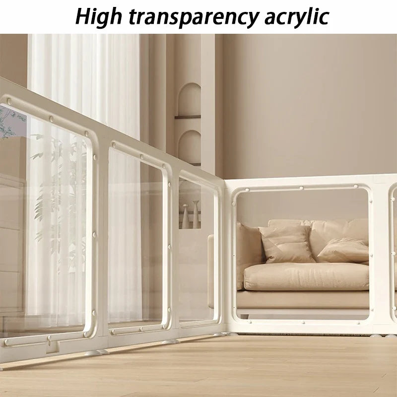 Indoor Playpen Dog Fence Cage with Gate Big Portable Dog Fences Acrylic Transparent Panel Pet Fences Household Puppy Supplies