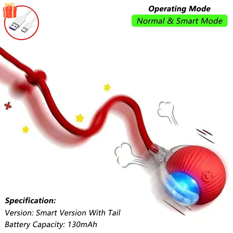 Interactive Smart Cat Toy Ball | Automatic Rolling Ball with Obstacle Avoidance Red Tail Ball New Version