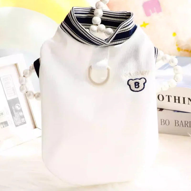 Summer Clothes for Dog and Cat, Striped T-Shirt, Cute Clothes for Puppy, Chihuahua, Bichon, French Bulldog, Girl White 1