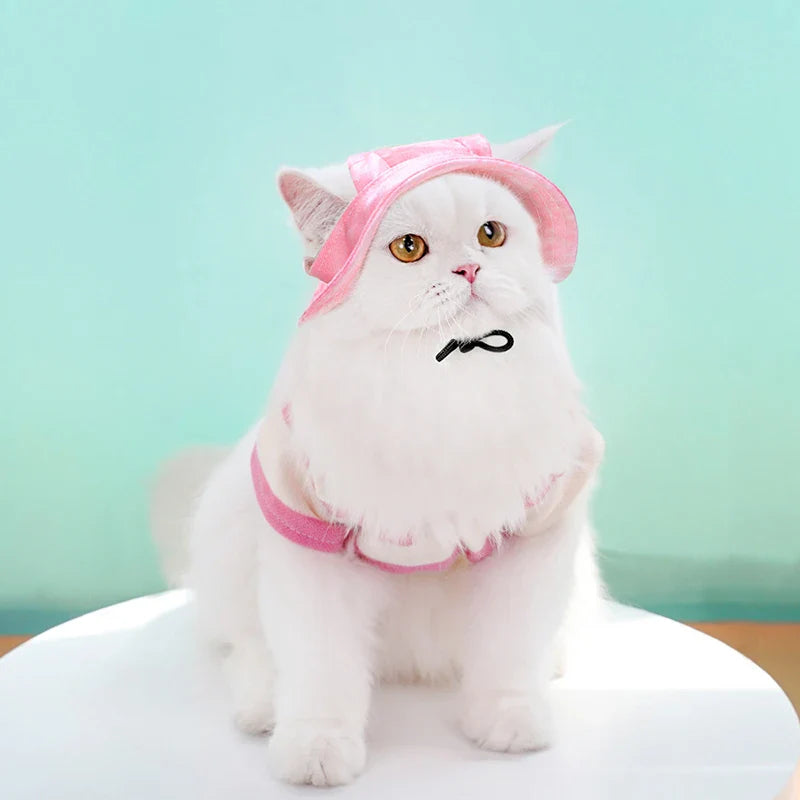 Summer Dog Sun Hat | Breathable Cotton Bucket Hat for Small and Medium Pets Pink