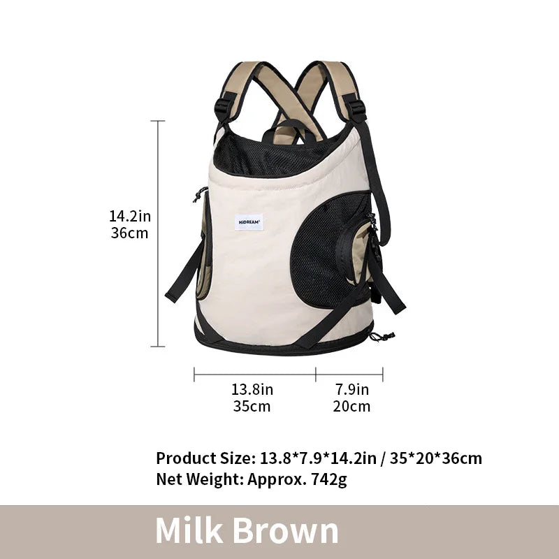 Breathable Front-Carrier Pet Backpack Chest Dog & Cat Carrier Shoulder Bag Milk Brown