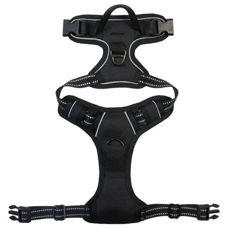 Reflective Breathable Dog & Cat Harness Vest – Adjustable Chest Strap, XS–XL (13–37 in / 33–96 cm) Black