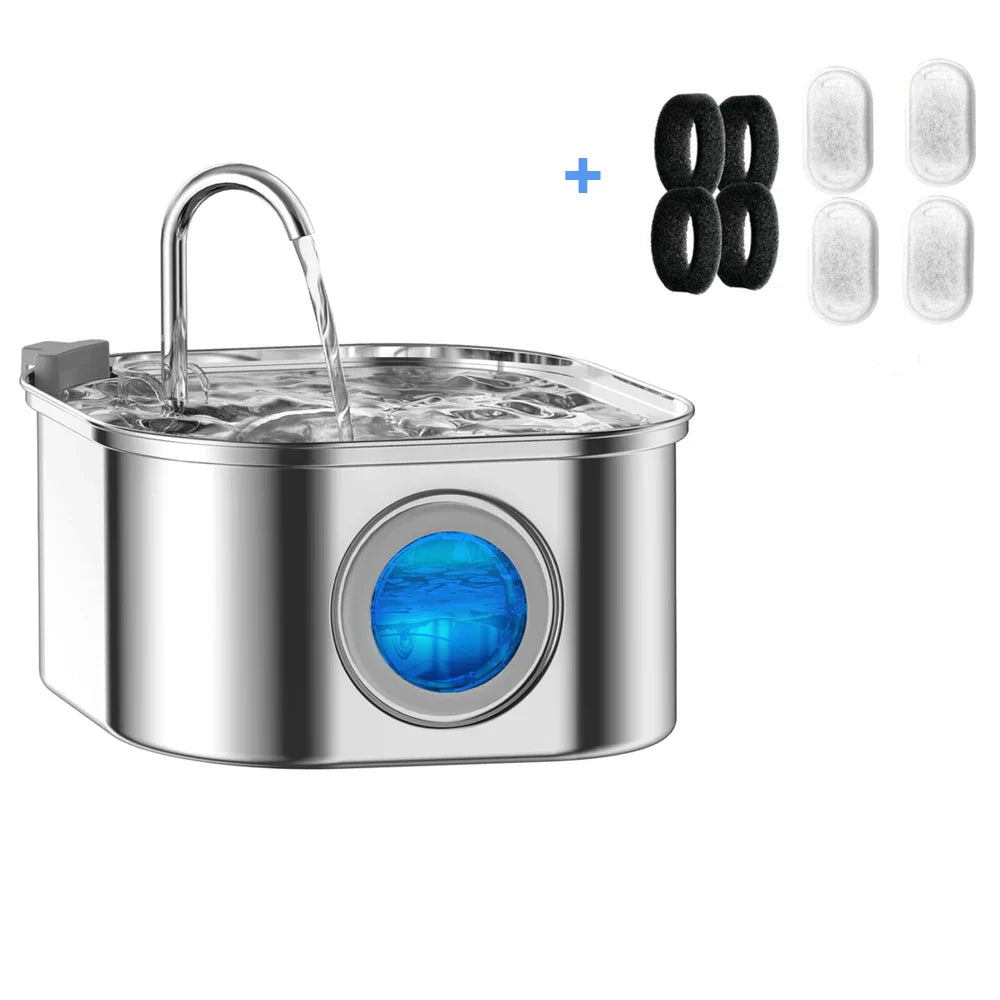 3.2L Stainless Steel Pet Water Feeder Auto Cat Fountain Smart Dog Water Dispenser Visual Window Drinking Bowl Pet Accessories Upgraded version