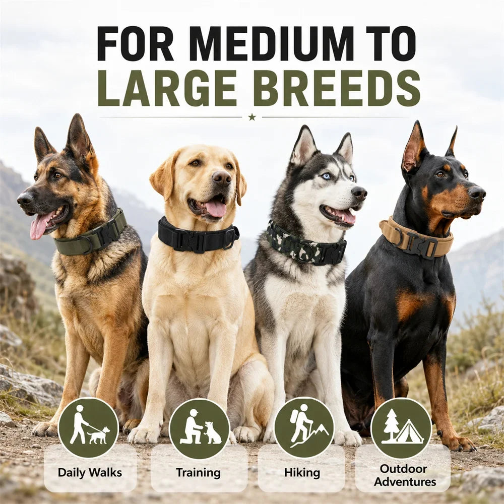 Tactical Dog Collar with Handle Heavy Duty Nylon Collar for Medium Large Dogs Adjustable Camo Pet Collar with Metal Buckle