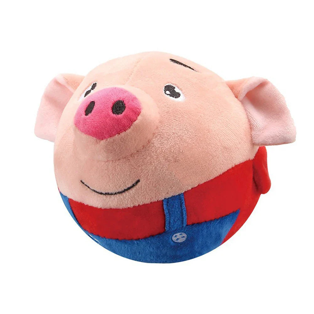 Automatic Plush Bouncing Dog Toy 5.9in (15 cm) Interactive Squeaky Self-Moving Bite-Resistant for Small & Medium Dogs Red Pig