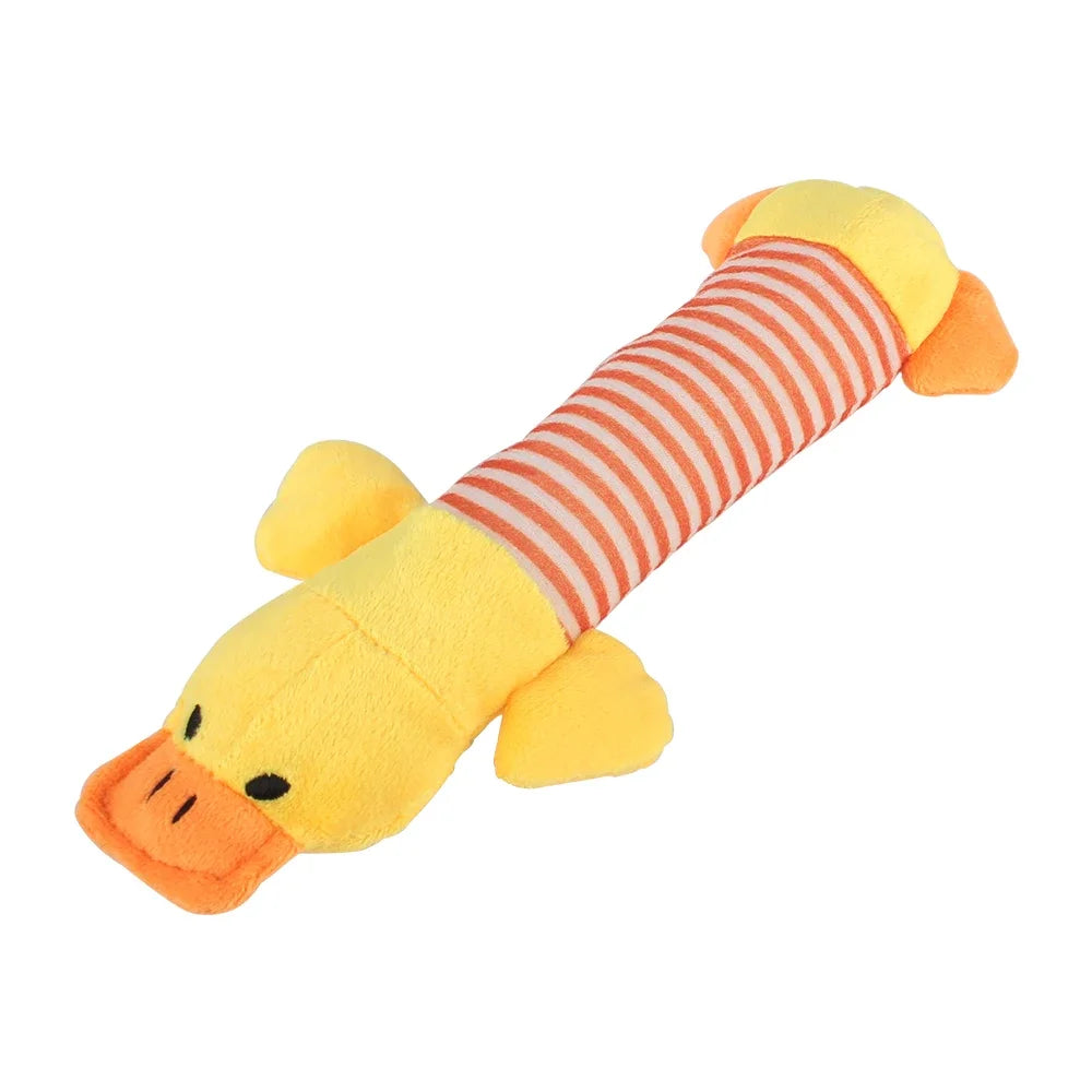 Plush Squeaky Dog Toy 9.5 in (24 cm) - Durable Interactive Chew Toy for Aggressive Chewers, Pig Duck Elephant M Yellow Duck