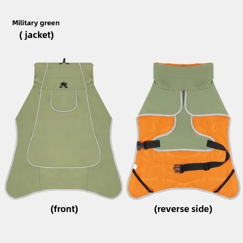 Dog Clothes Outdoor Jacket Outfit Waterproof Rainproof Clothing Coat Pet Outdoor Rain Dual Use Cloth Large Dog Pet Wind Clothes green