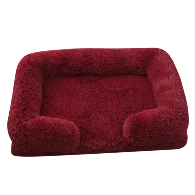 Plush Dog Bed with Removable Cover – Thickened Winter Pet Sofa Pad, Square, Small & Large Burgundy