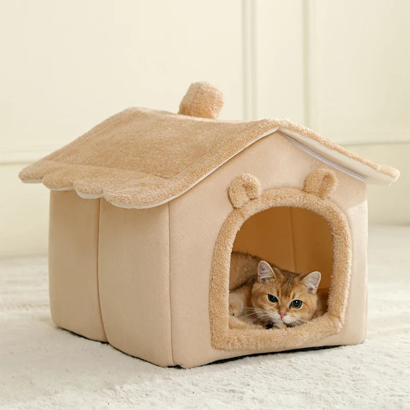 Foldable Removable Washable Pet House - Cozy Cave Bed for Extra Small Dogs, Small to Medium Cats Brown China Mainland