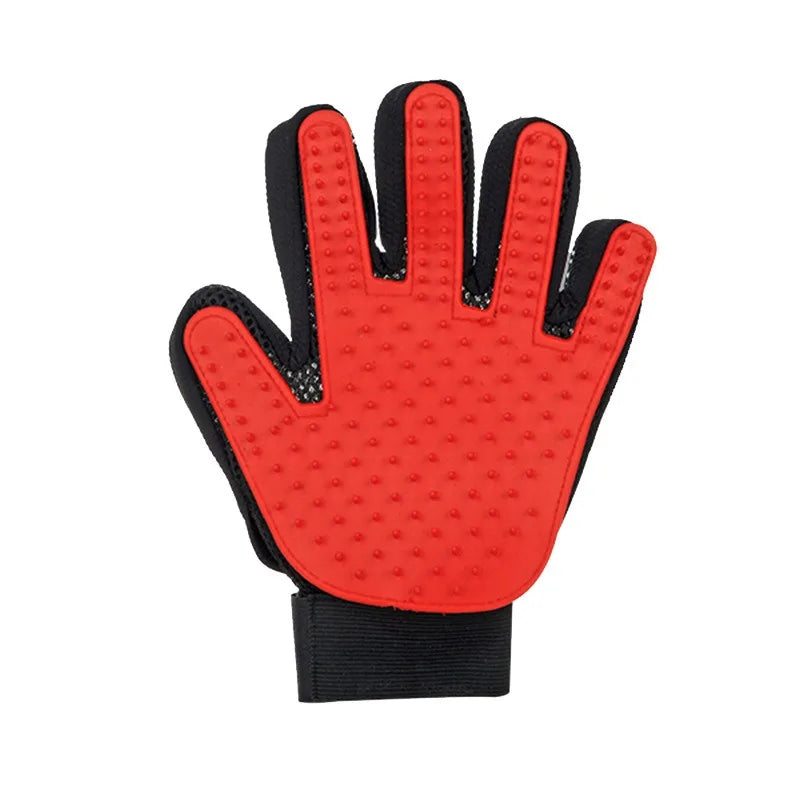 Multicolor Silicone Pet Grooming Gloves for Cats and Dogs – Reusable Hair Removal Mitt red left