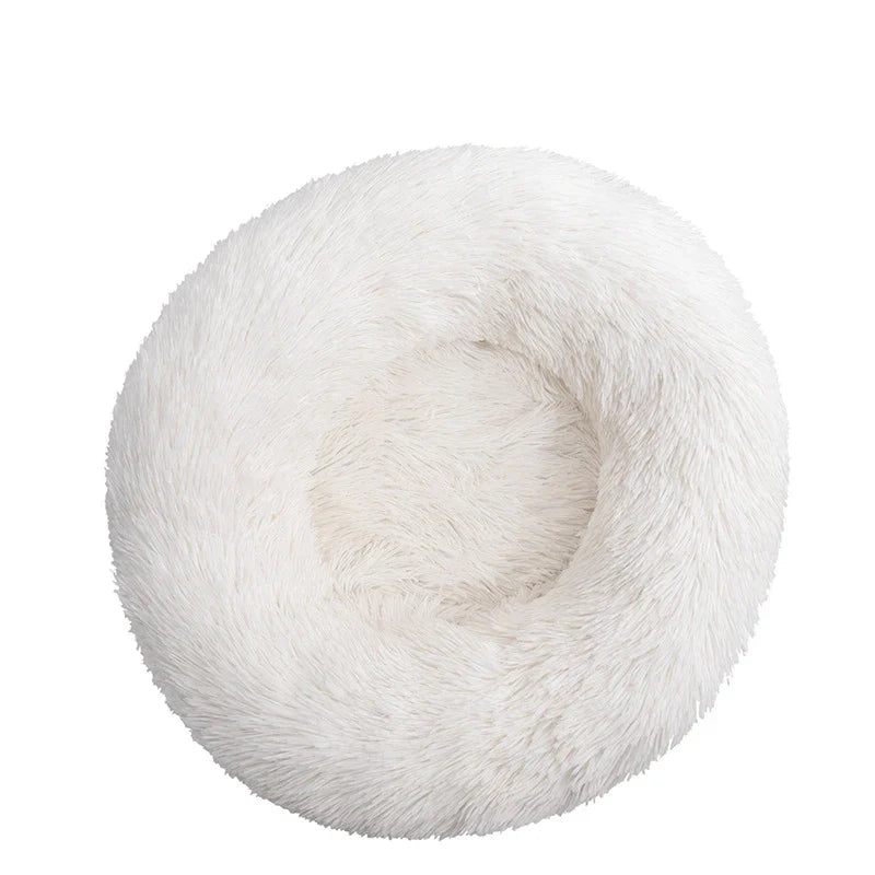 Orthopedic Donut Pet Bed – Calming Anti-Anxiety Round Dog & Cat Sofa, Washable Plush Bolster Bed (Fits 15.7–39.4 in / 40–100 cm) white