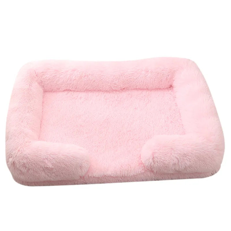 Plush Dog Bed with Removable Cover – Thickened Winter Pet Sofa Pad, Square, Small & Large Light Pink