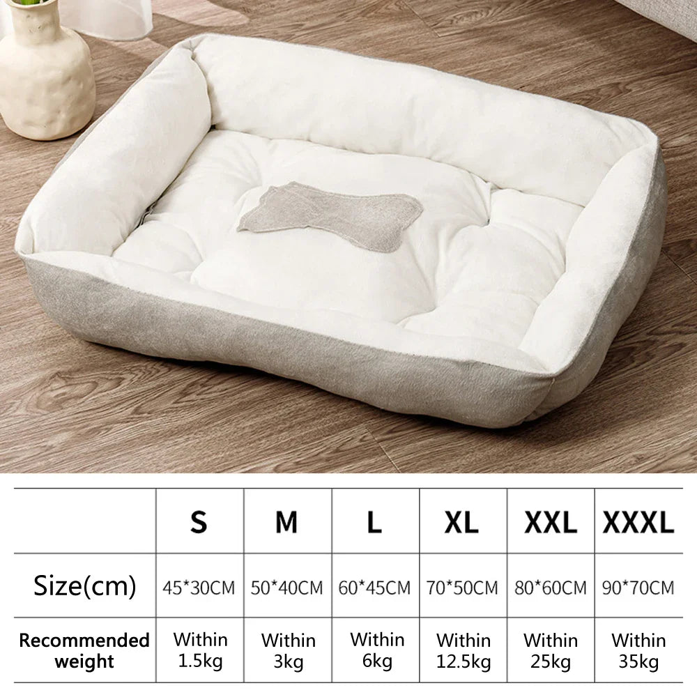 Plush Winter Pet Bed for Dogs & Cats - Thickened Breathable Dog Sofa with Non-Slip Bottom, Multiple Sizes S-XXXL Gray white