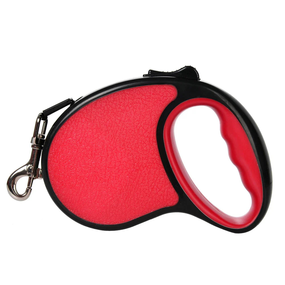 Retractable Dog Leash 3m/5m (9.8ft/16.4ft) Nylon Rope with Quick-Release ABS Case and Paw Print Keychain Red 3 Metre