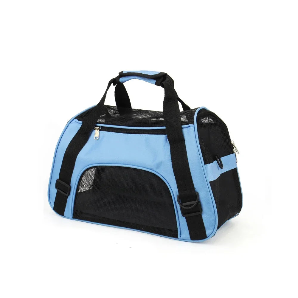 Portable Mesh Pet Carrier Bag – Breathable Foldable Travel Handbag for Small Dogs & Cats Blue