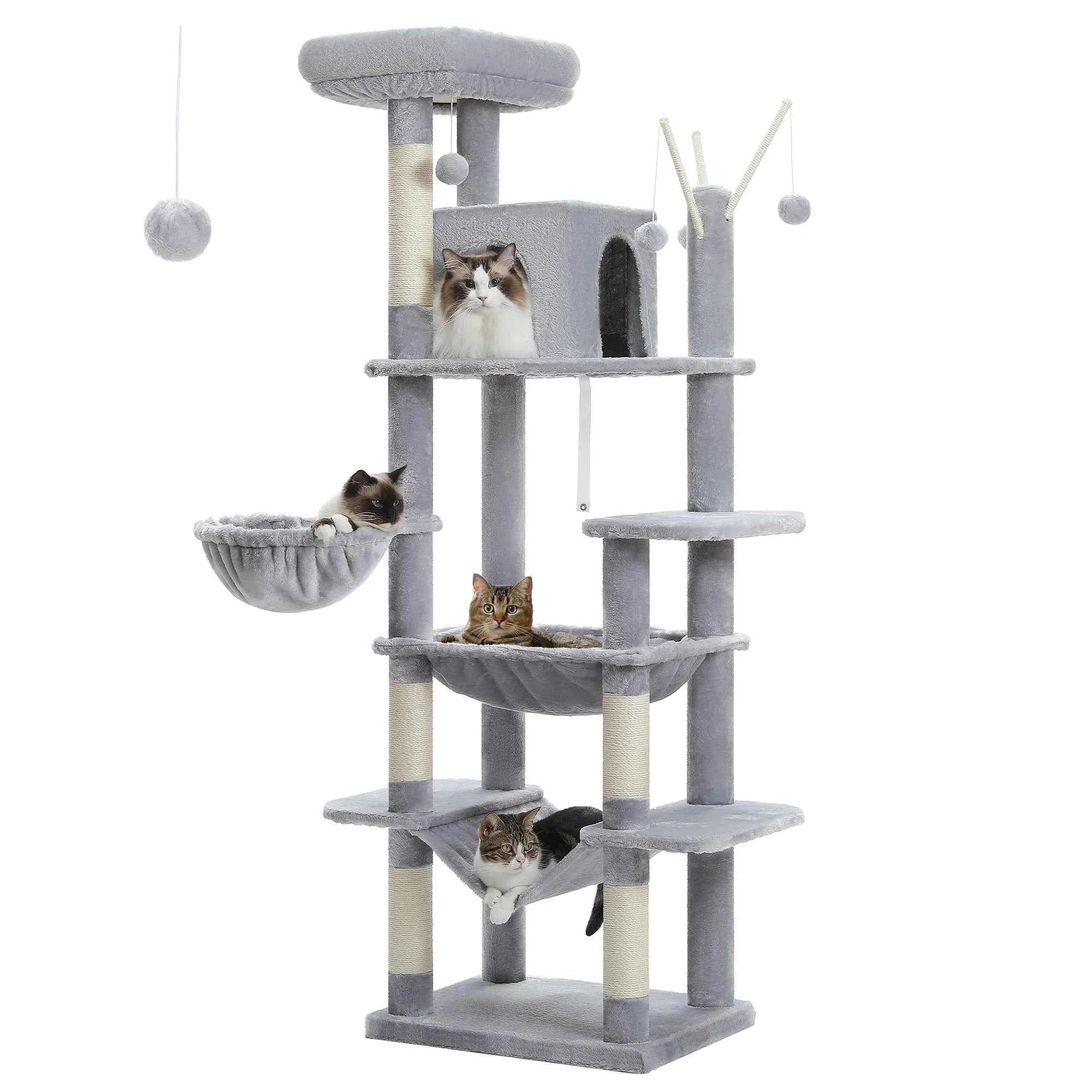 Extra Tall Cat Tree Tower – 6–7 ft Multi-Level Plush Condo with Scratching Posts C