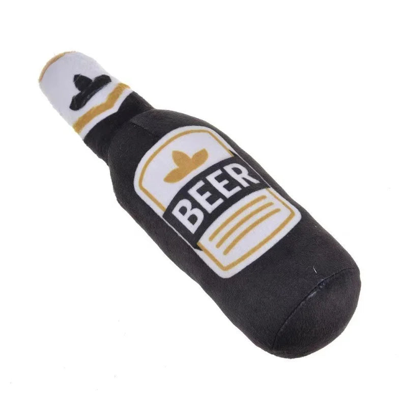Plush Beer Bottle Dog Chew Toy - Squeaky, Bite-Resistant Interactive Toy for Small to Large Dogs, Teeth Cleaning GRAY